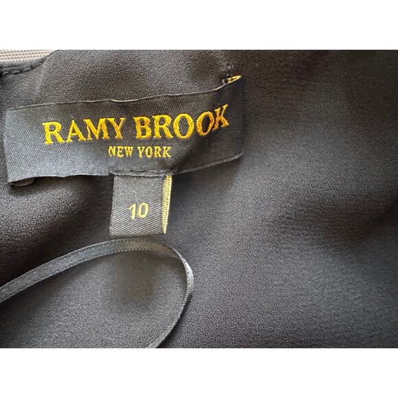 RAMY BROOK Women's Black Myra Asymmetric Pleated Satin Jumpsuit Size 10 - Picture 7 of 8